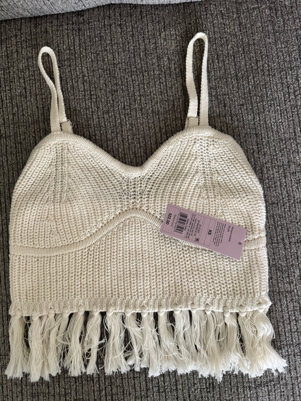 wild fable Cream Crochet Fringe Crop Top
